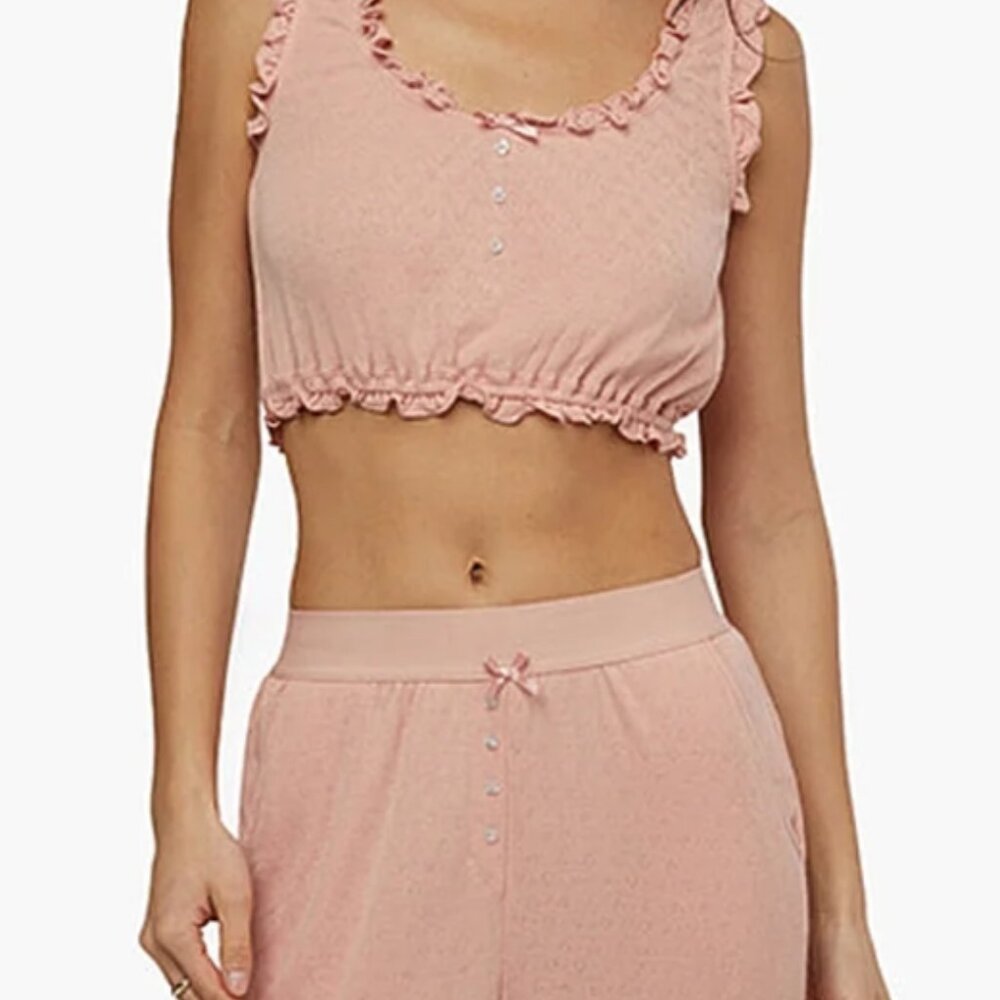 NWT WeWoreWhat pointelle ruffle tank blush size M